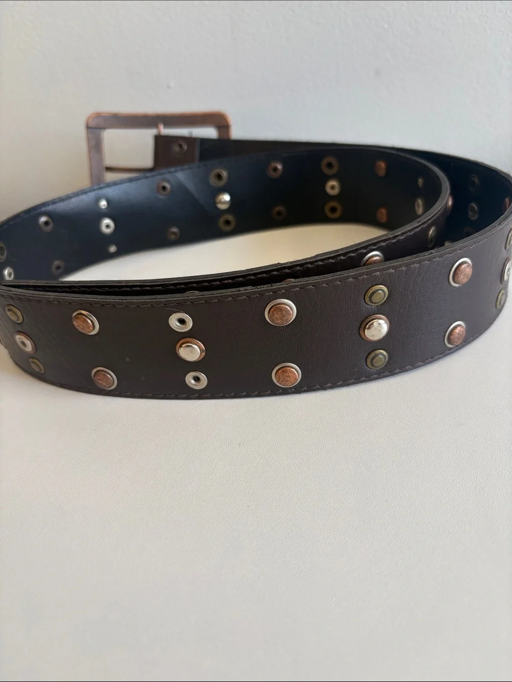 Brown Double Row Grommet Belt Boho Y2K‎ Festival Studded